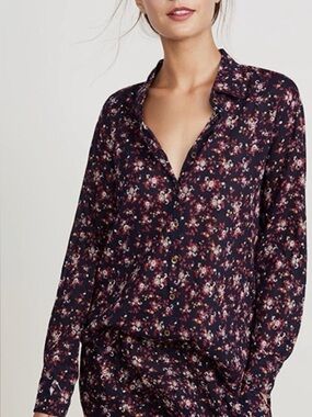 Xirena Beau floral button up shirt XS secret garden lightweight cotton ditsy USA